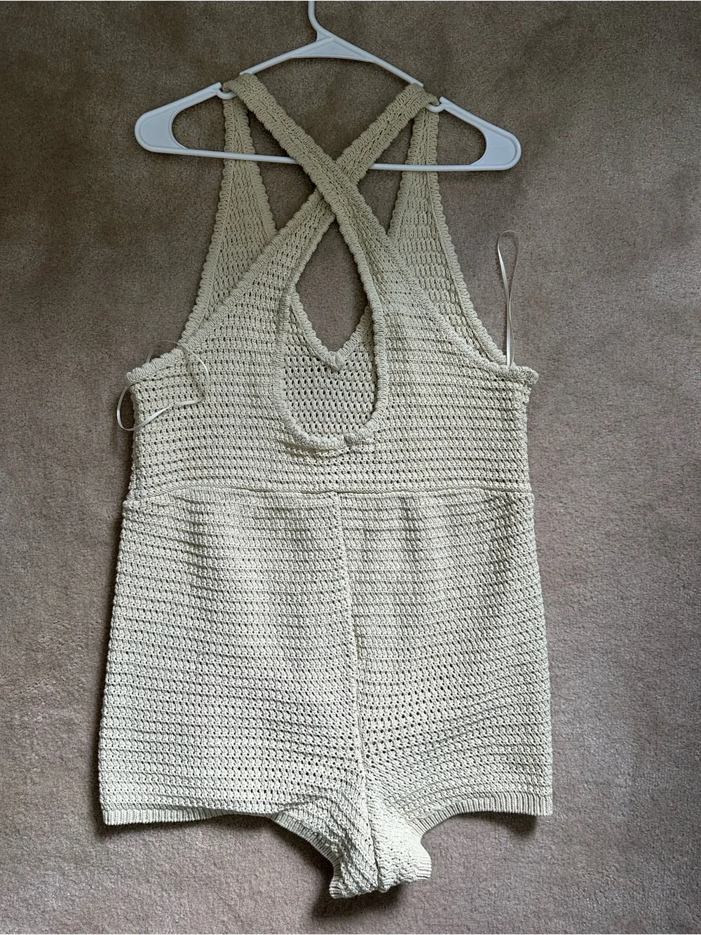 Free People Crochet Knit Romper - Cream Sleeveless V-Neck